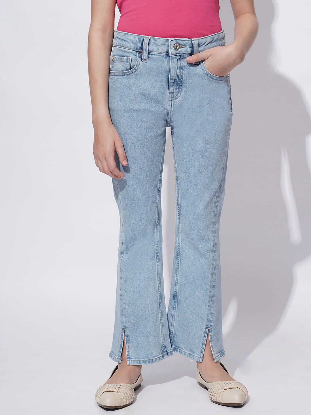 Girls Light Blue High Rise Bootcut Jeans - Image 2