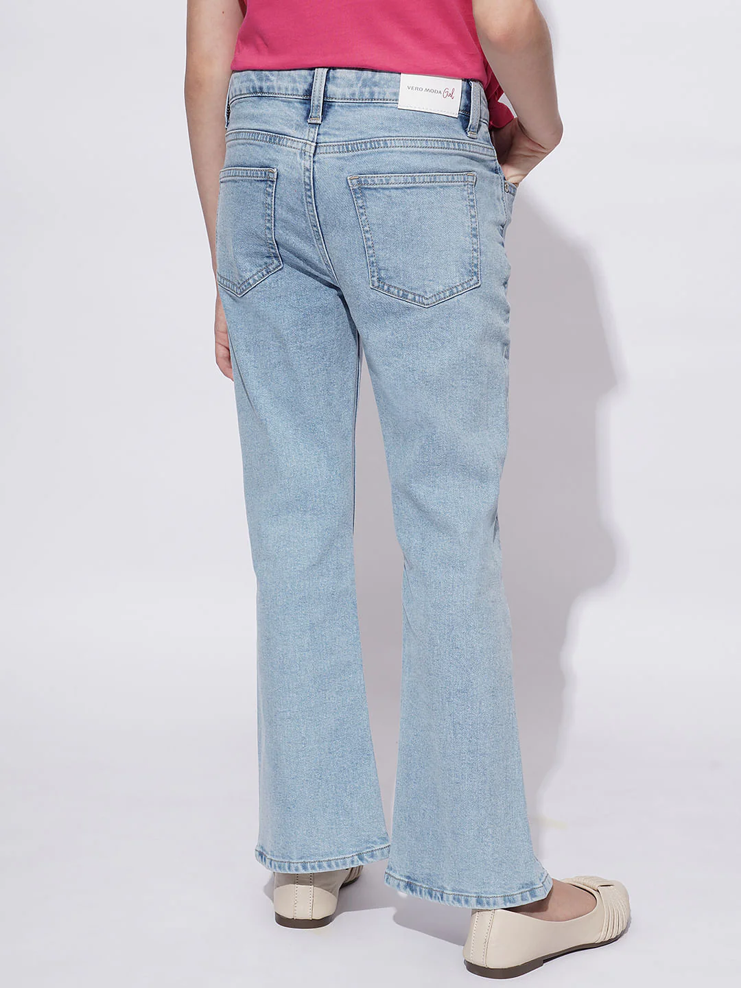 Girls Light Blue High Rise Bootcut Jeans - Image 3