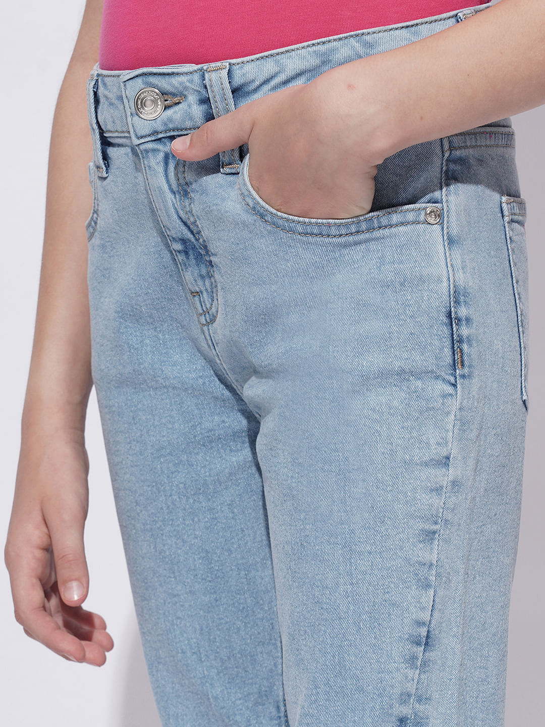 Girls Light Blue High Rise Bootcut Jeans - Image 4
