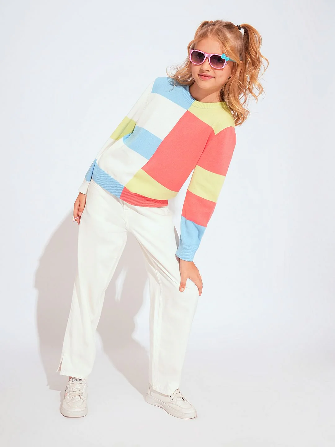 Girls White Wide Leg Jeans