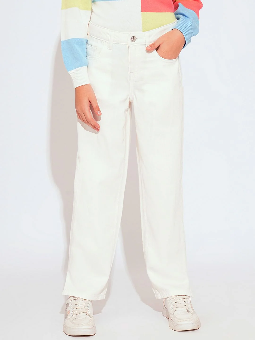 Girls White Wide Leg Jeans - Image 2