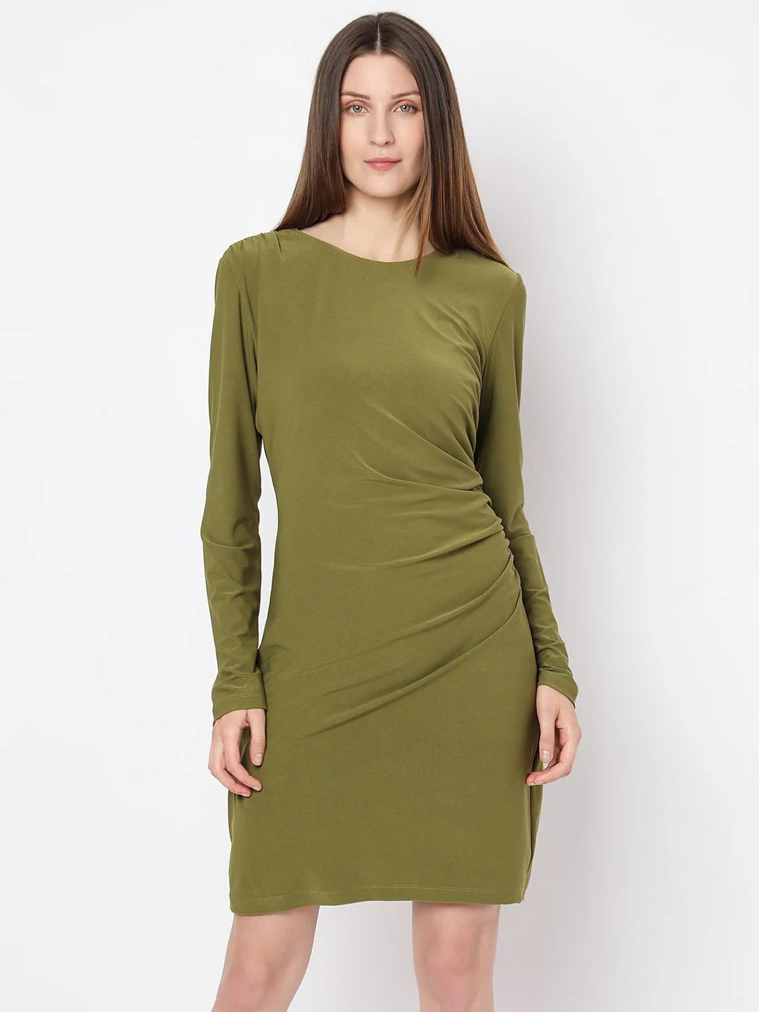 Olive Full Sleeves Mini Dress - Image 2