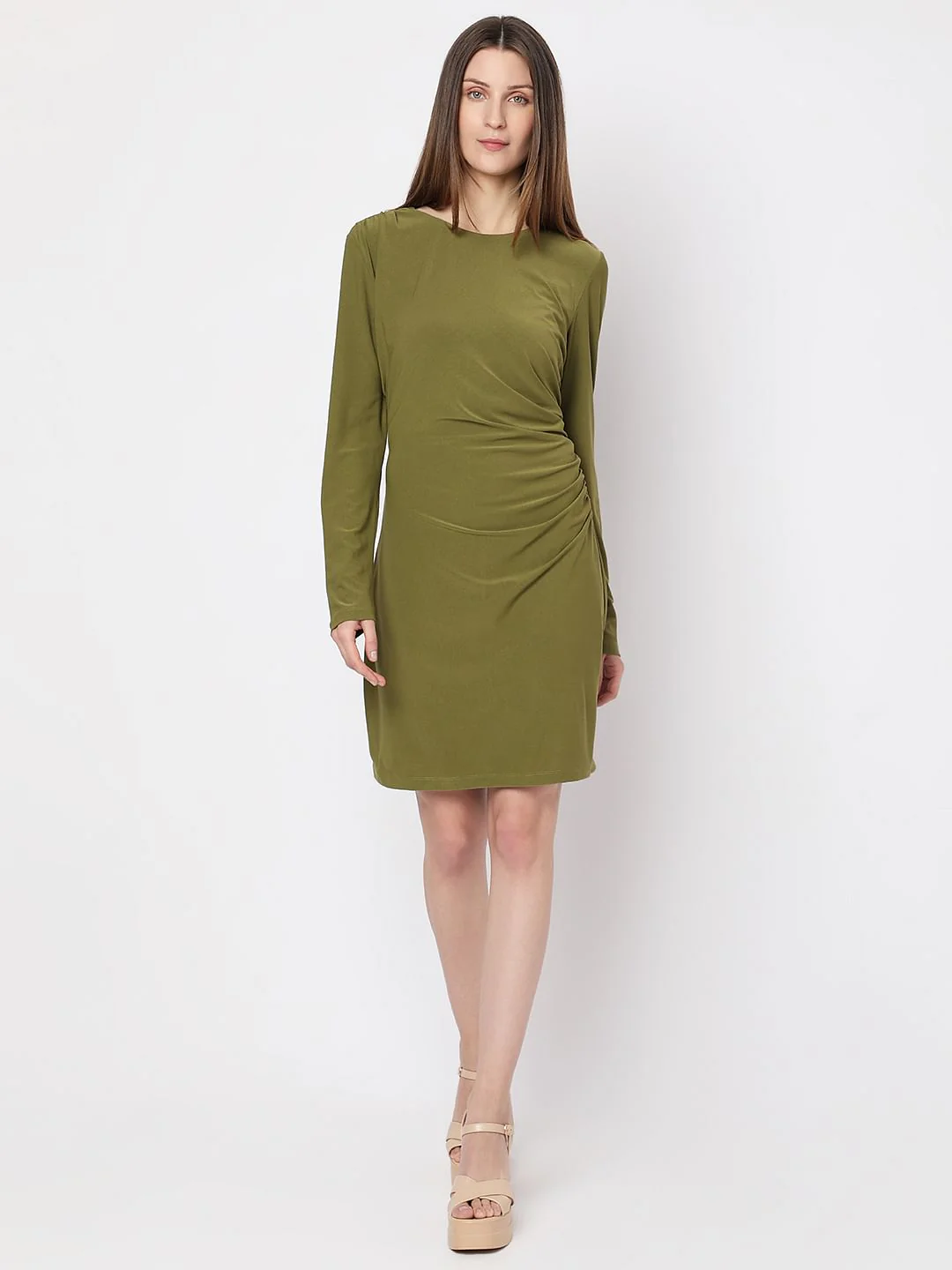 Olive Full Sleeves Mini Dress - Image 5