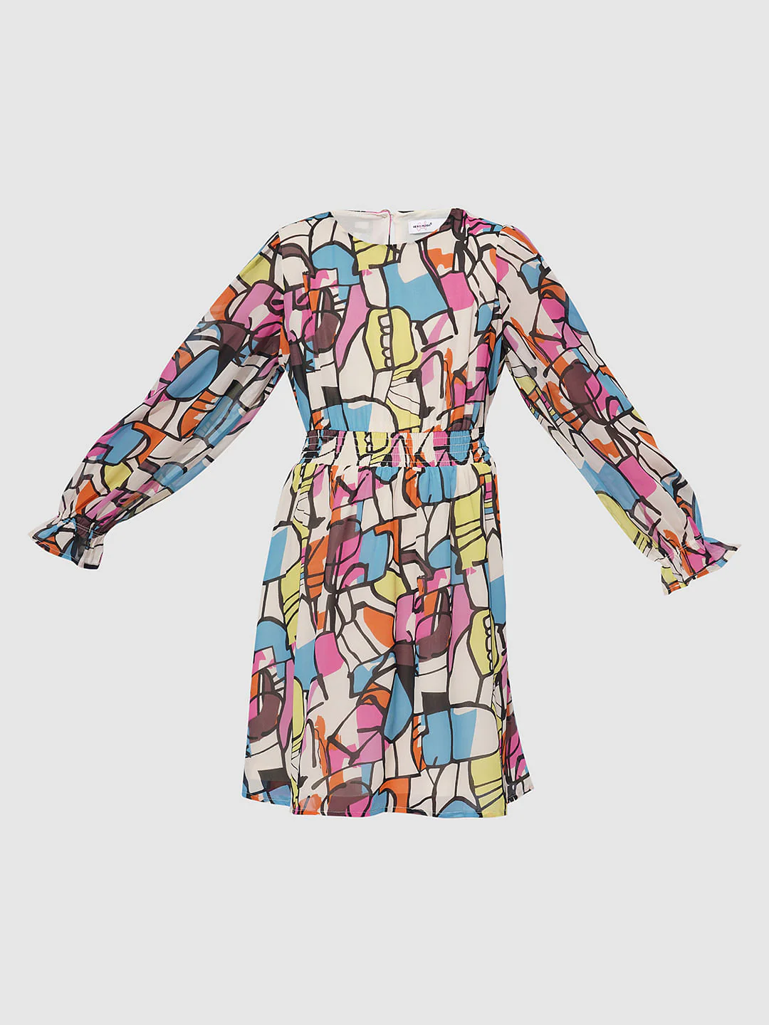 Girls Pink Abstract Print Fit & Flare Dress - Image 6