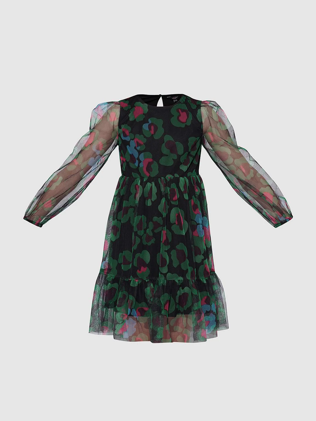 Girls Black Floral Mesh Dress - Image 6