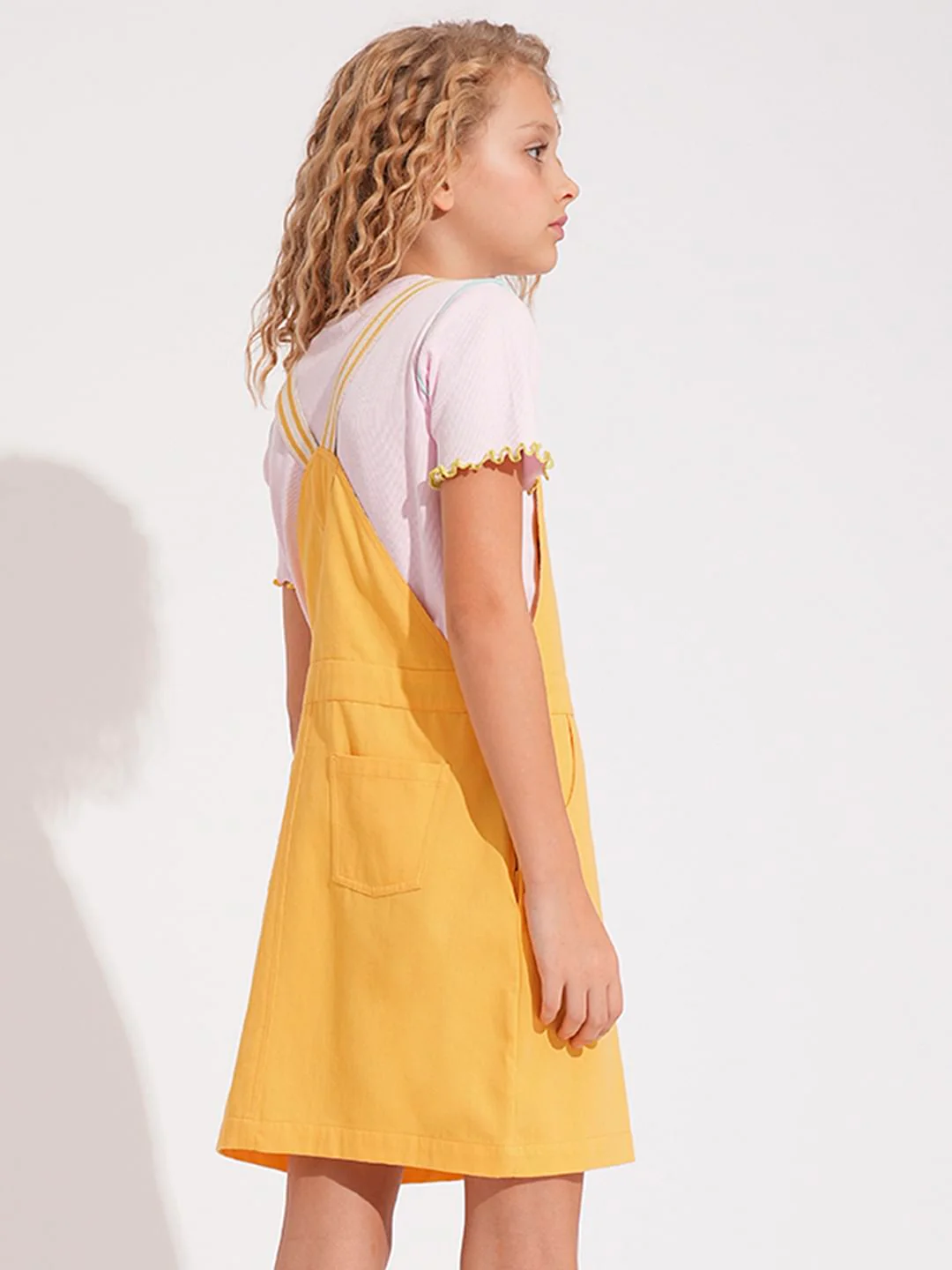 Girls Yellow Floral Dungaree - Image 3