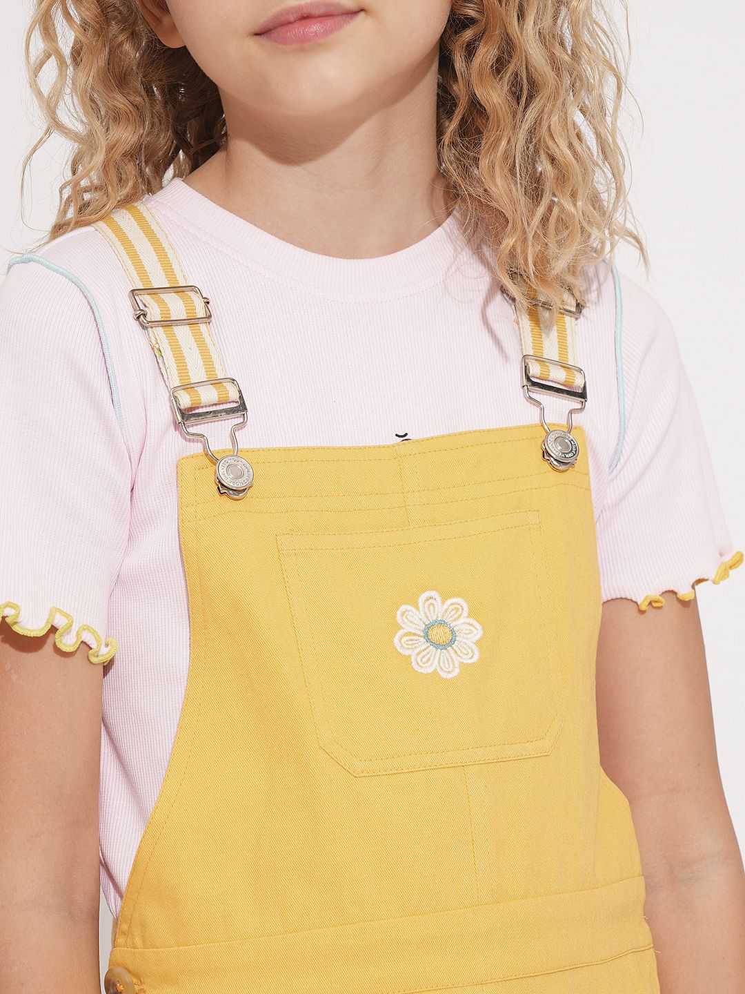 Girls Yellow Floral Dungaree - Image 4