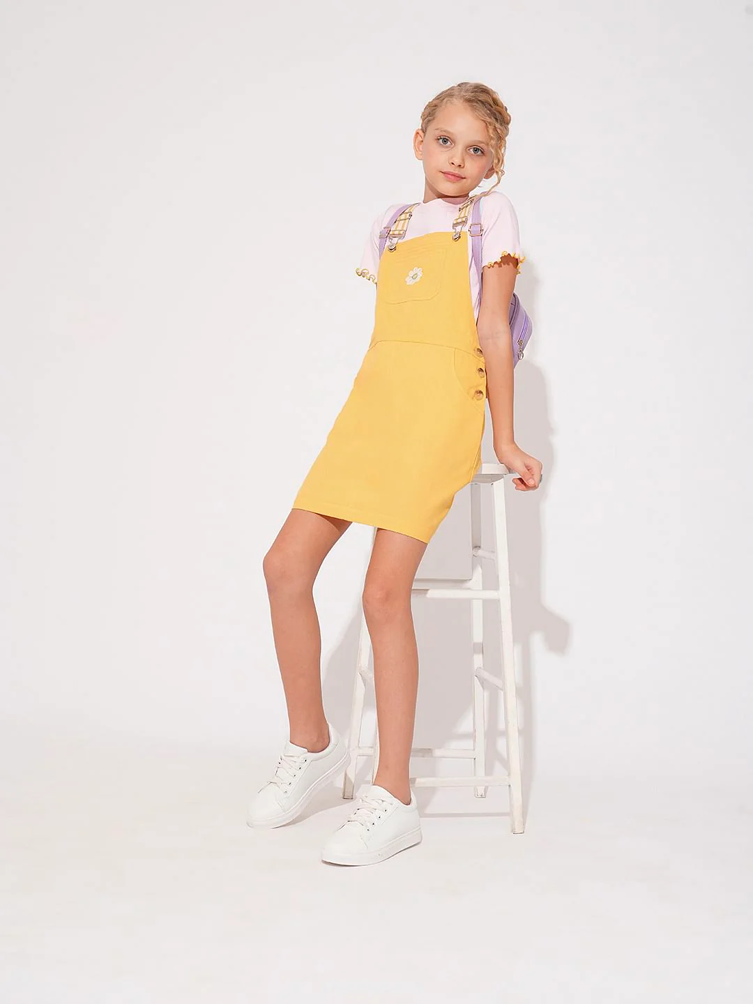 Girls Yellow Floral Dungaree - Image 5
