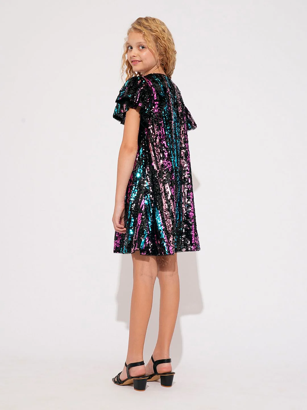 Girls Black Sequinned Dress - Image 3
