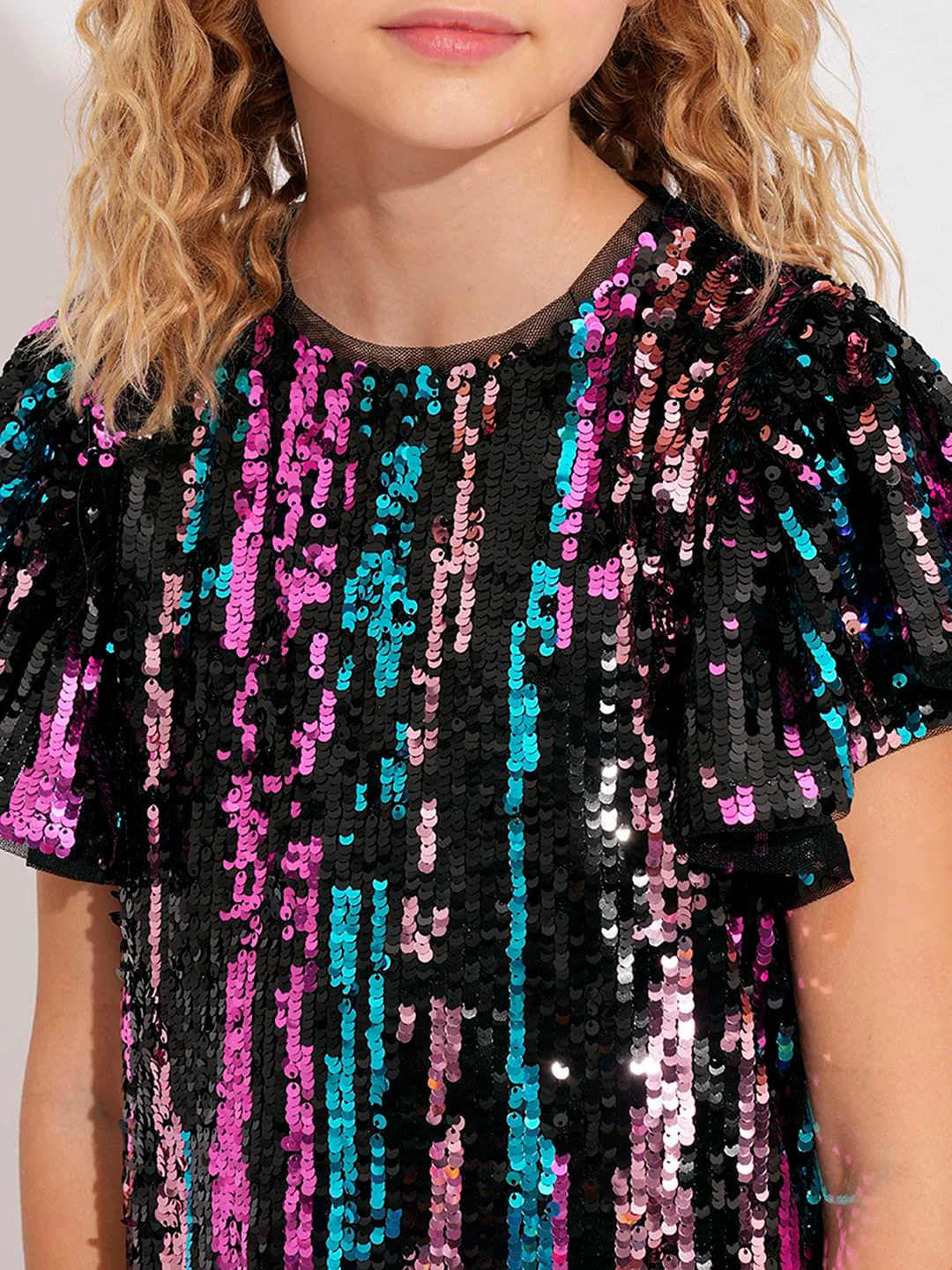 Girls Black Sequinned Dress - Image 4
