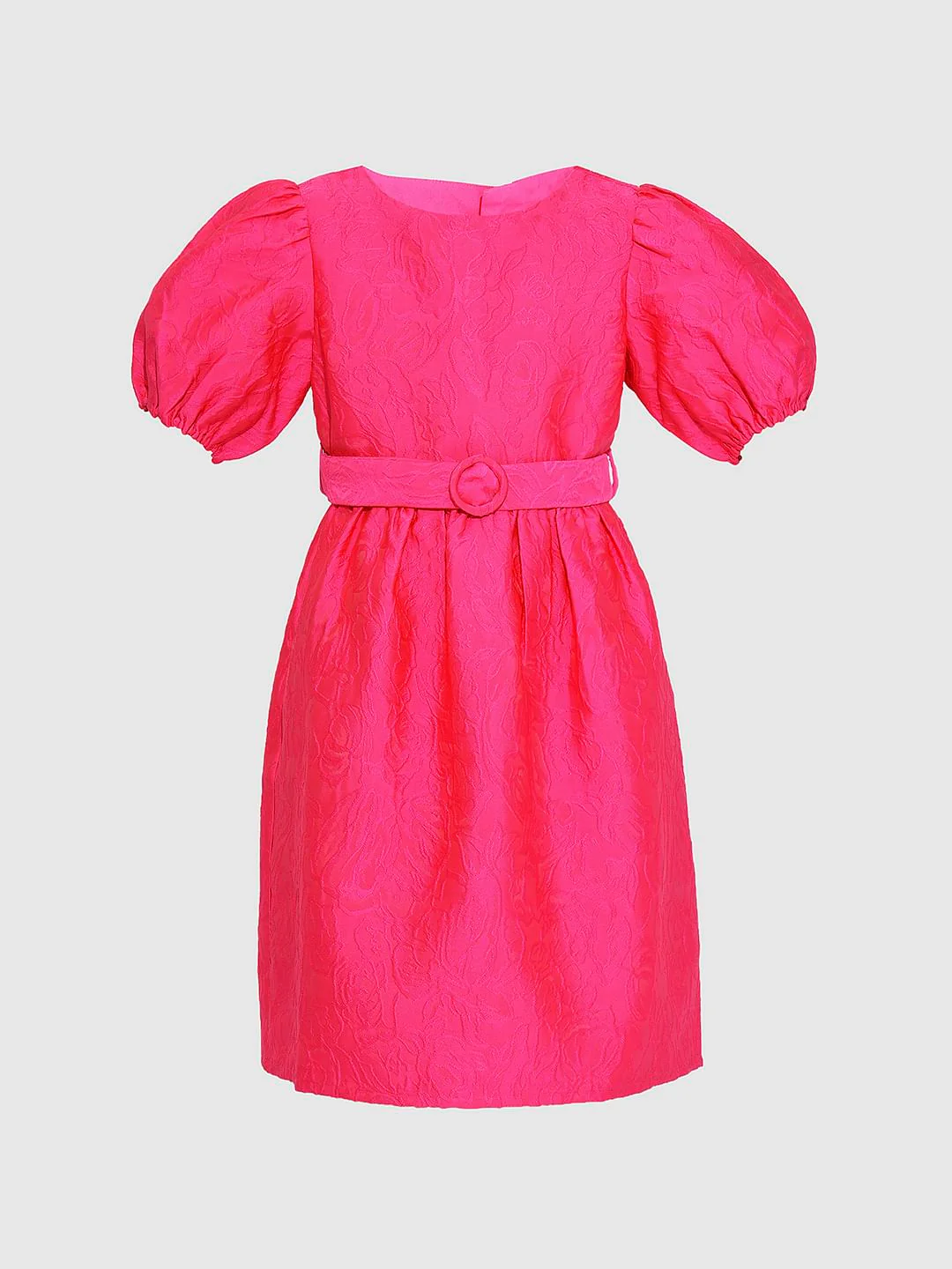 Girls Pink Jacquard Fit & Flare Dress - Image 6