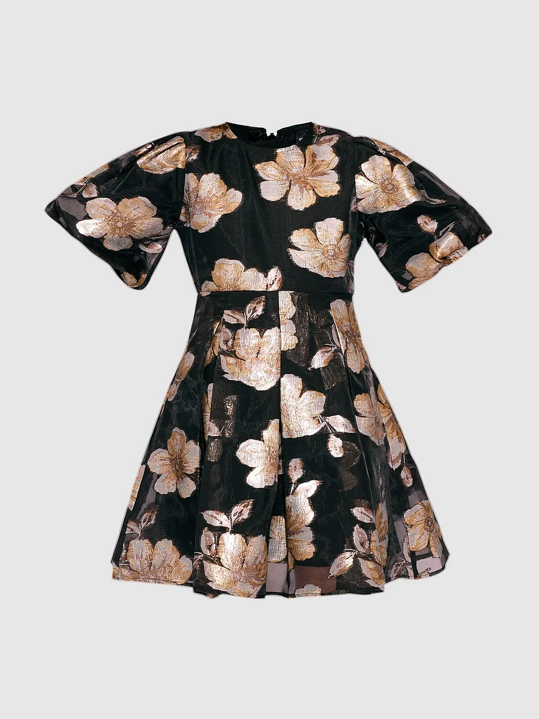 Girls Black Floral Jacquard Organza Dress - Image 6