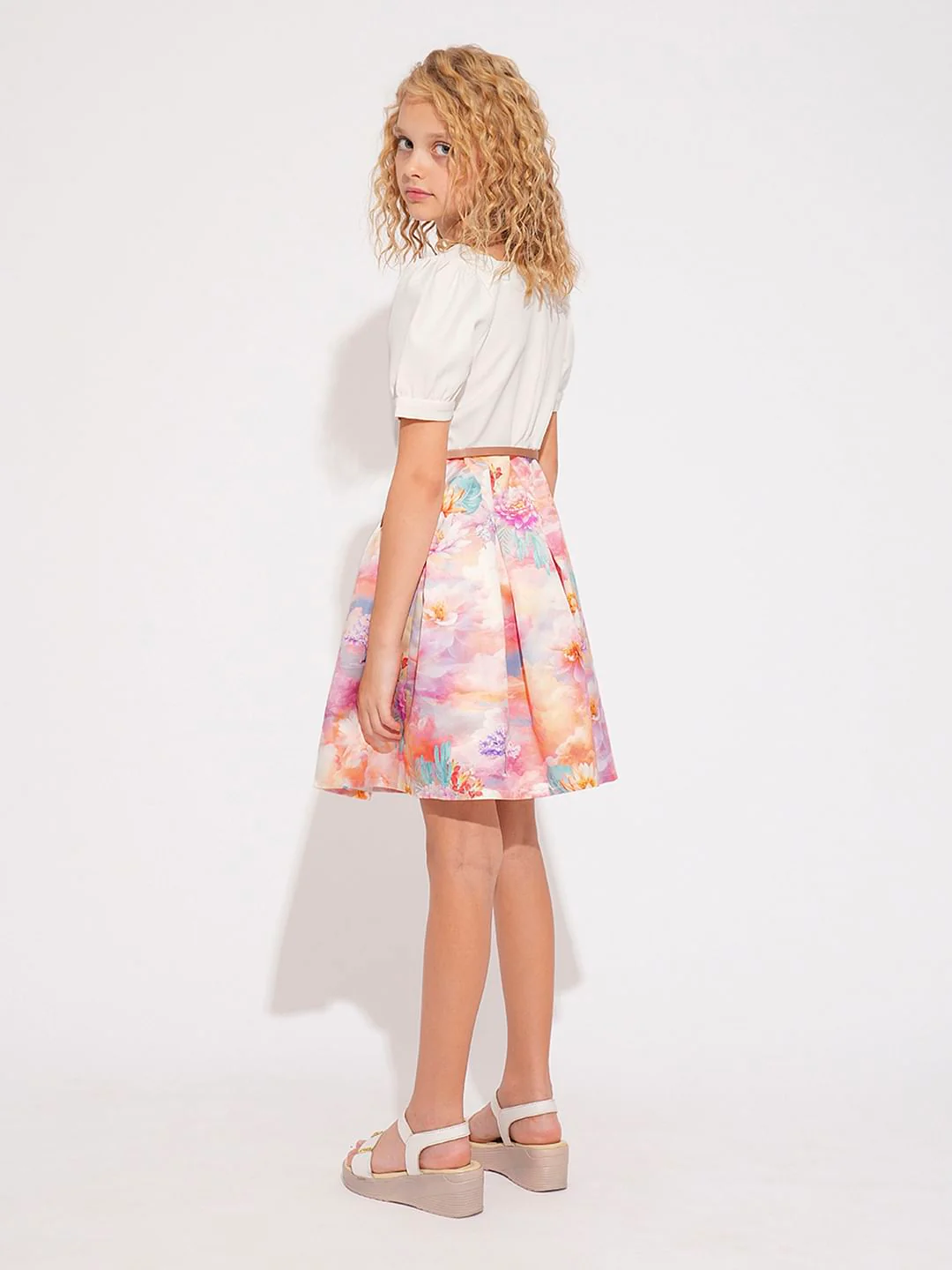 Girls White Printed Fit & Flare Dress - Image 3