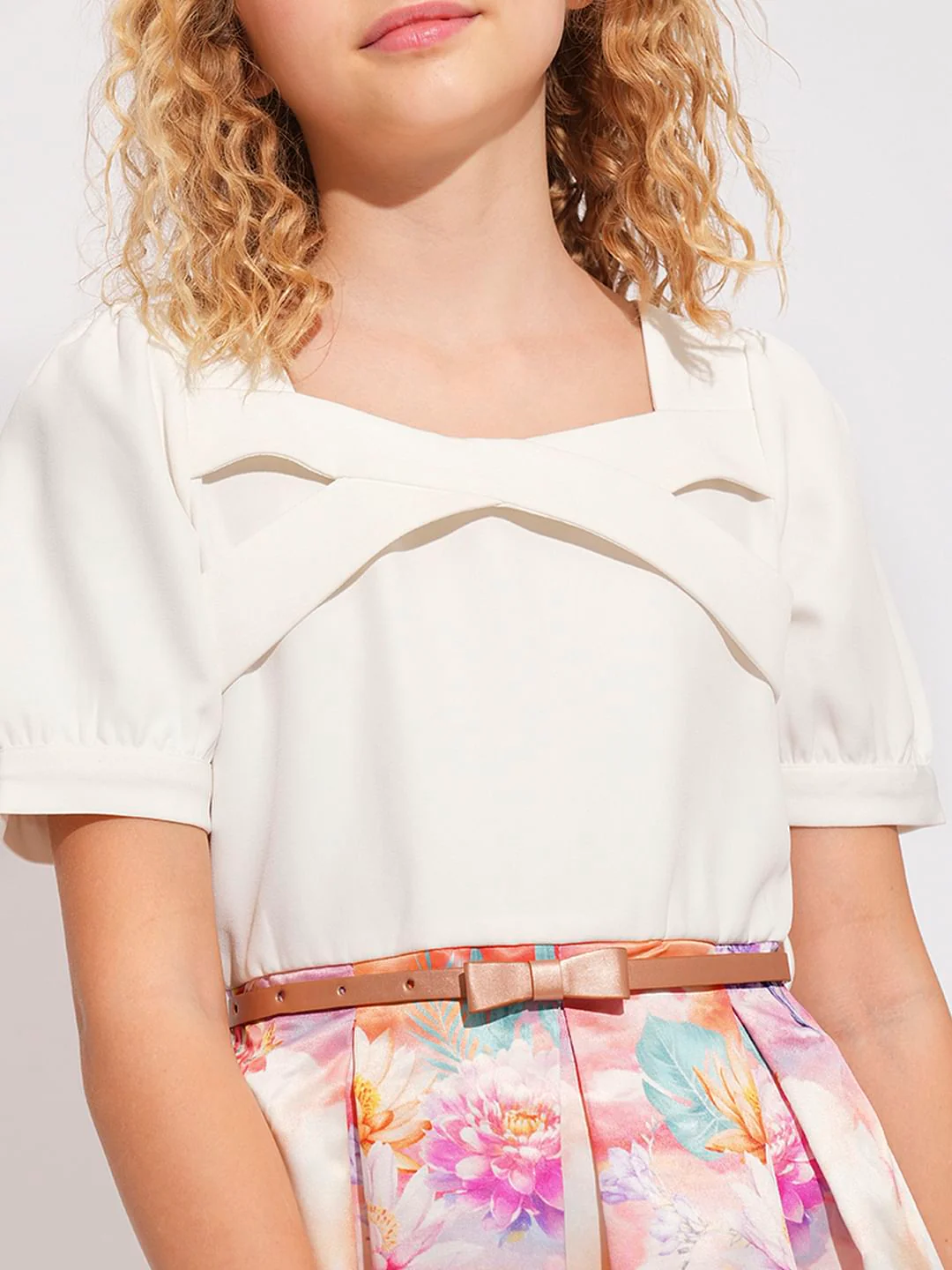 Girls White Printed Fit & Flare Dress - Image 4