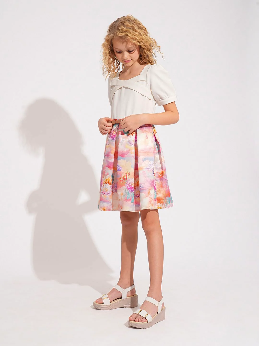 Girls White Printed Fit & Flare Dress - Image 5