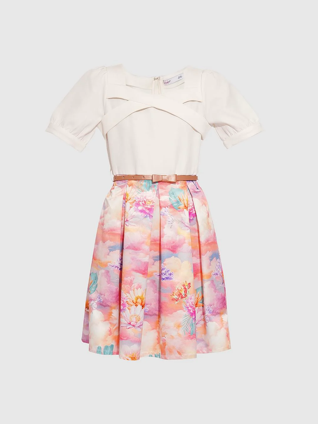 Girls White Printed Fit & Flare Dress - Image 6