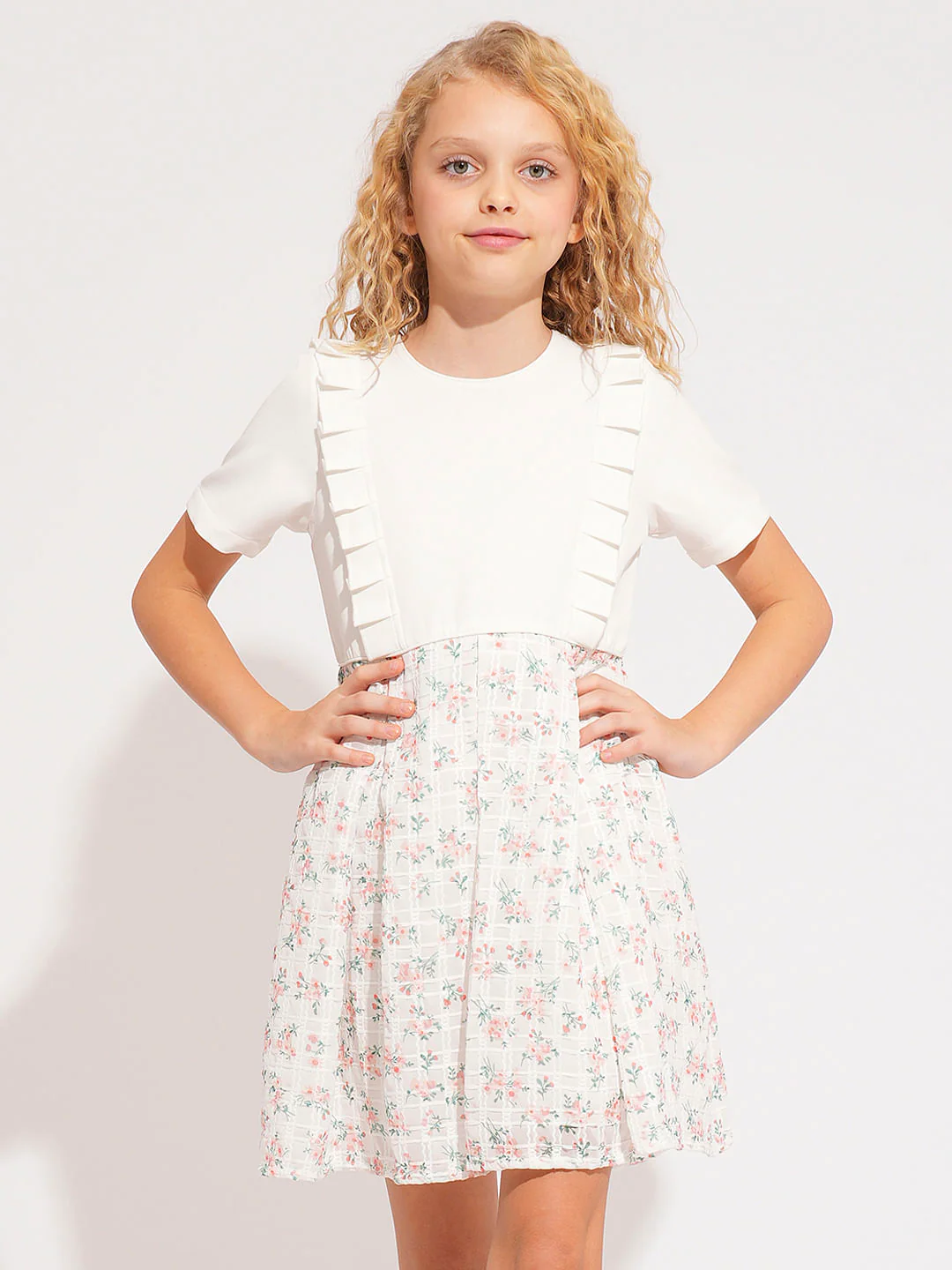 Girls White Floral Fit & Flare Dress - Image 2