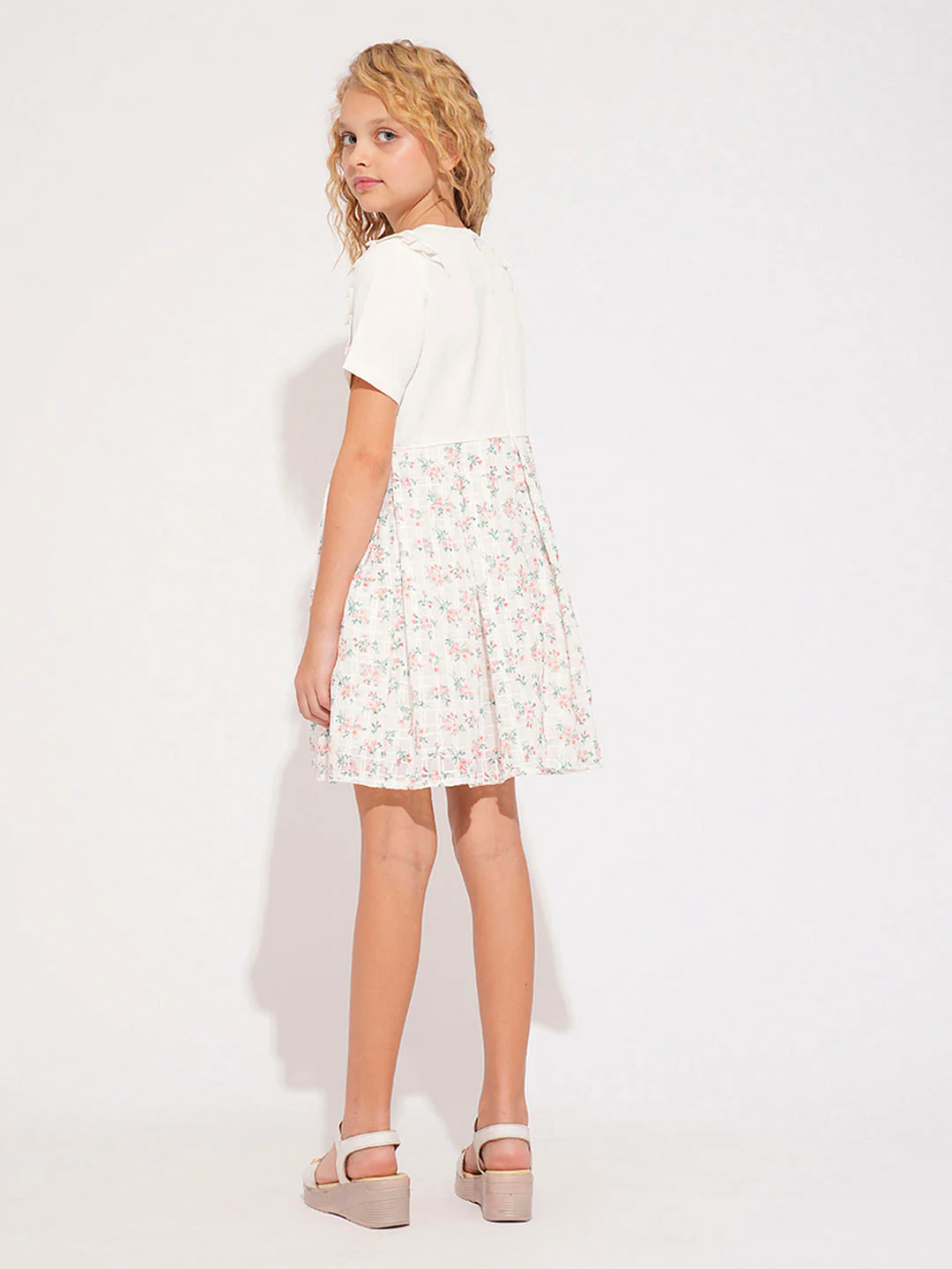 Girls White Floral Fit & Flare Dress - Image 3