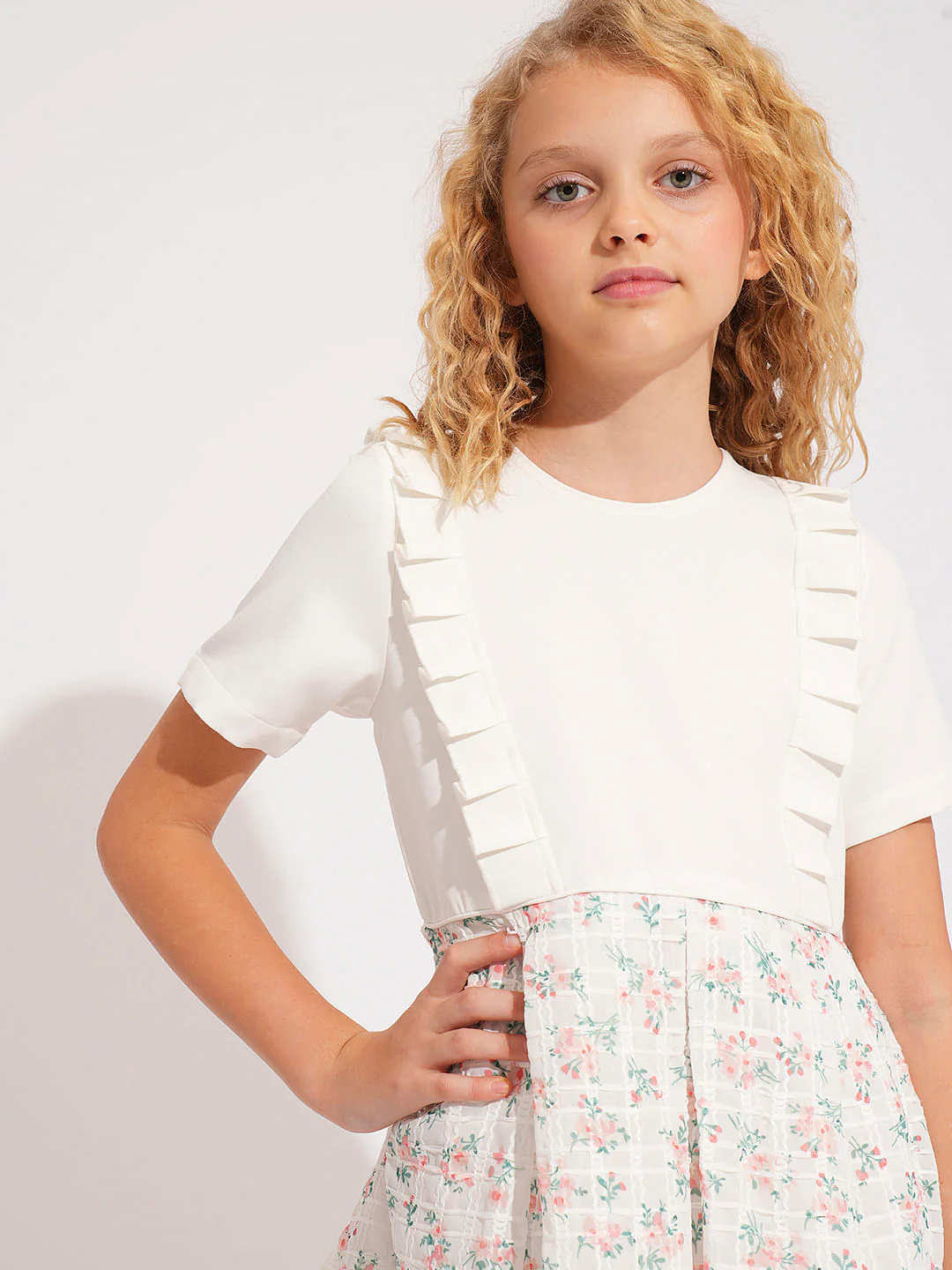 Girls White Floral Fit & Flare Dress - Image 4