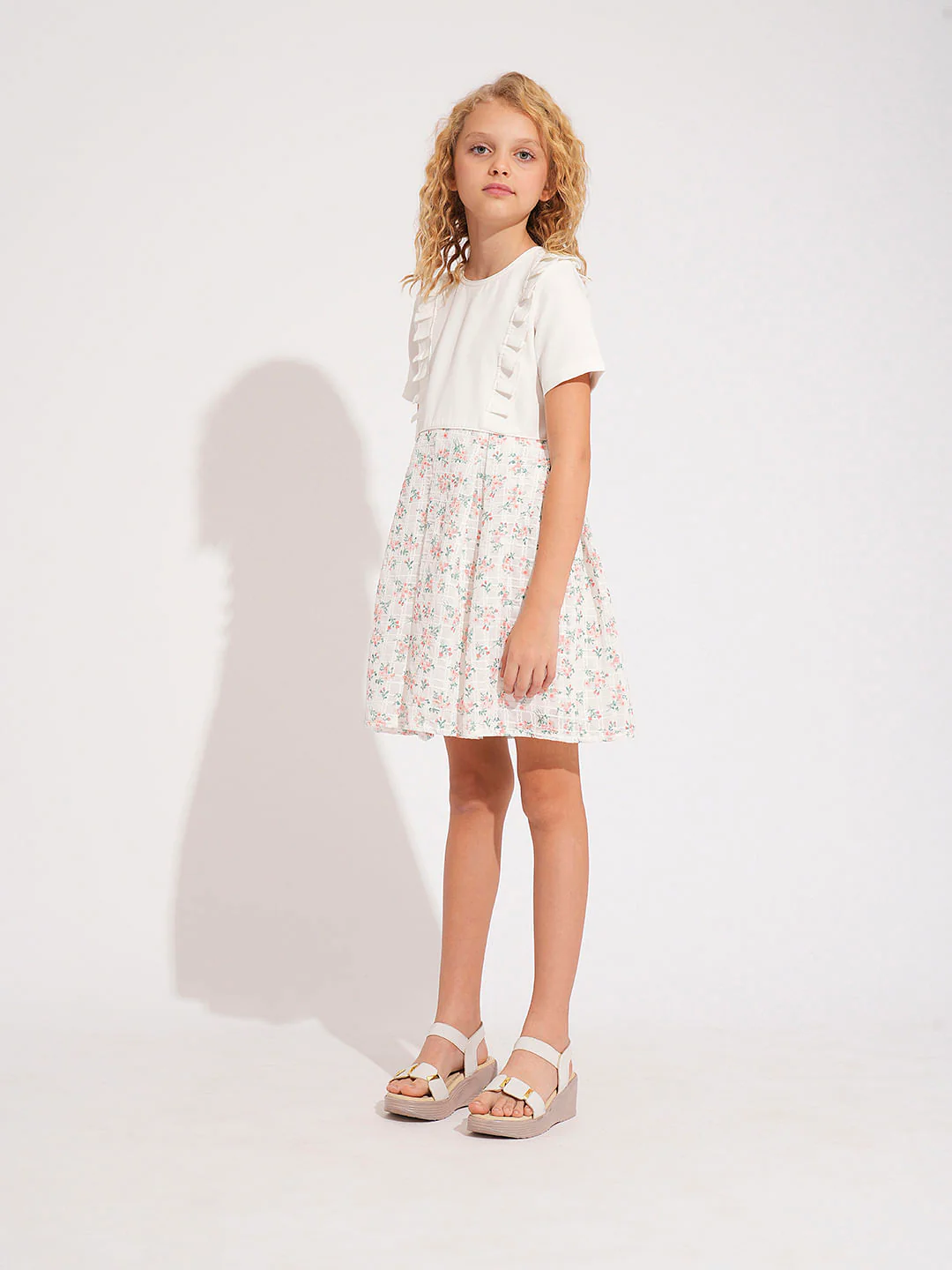 Girls White Floral Fit & Flare Dress - Image 5