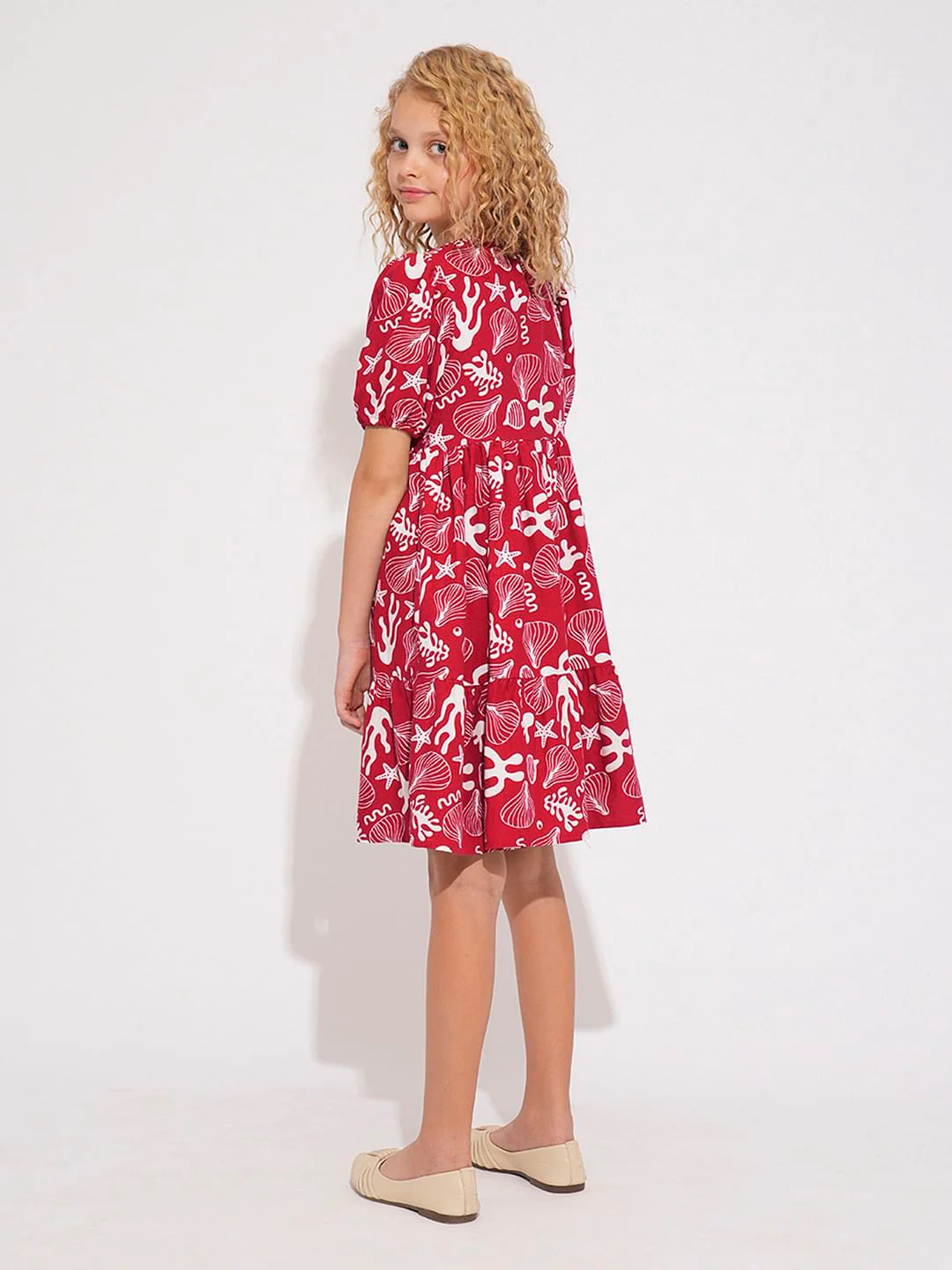 Girls Pink Shell Print Dress - Image 3
