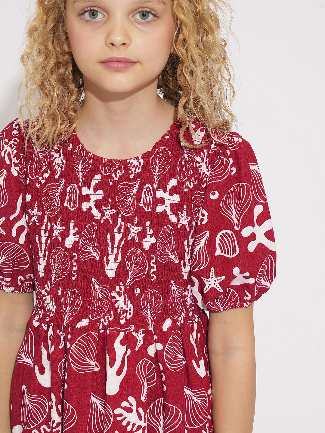 Girls Pink Shell Print Dress - Image 4