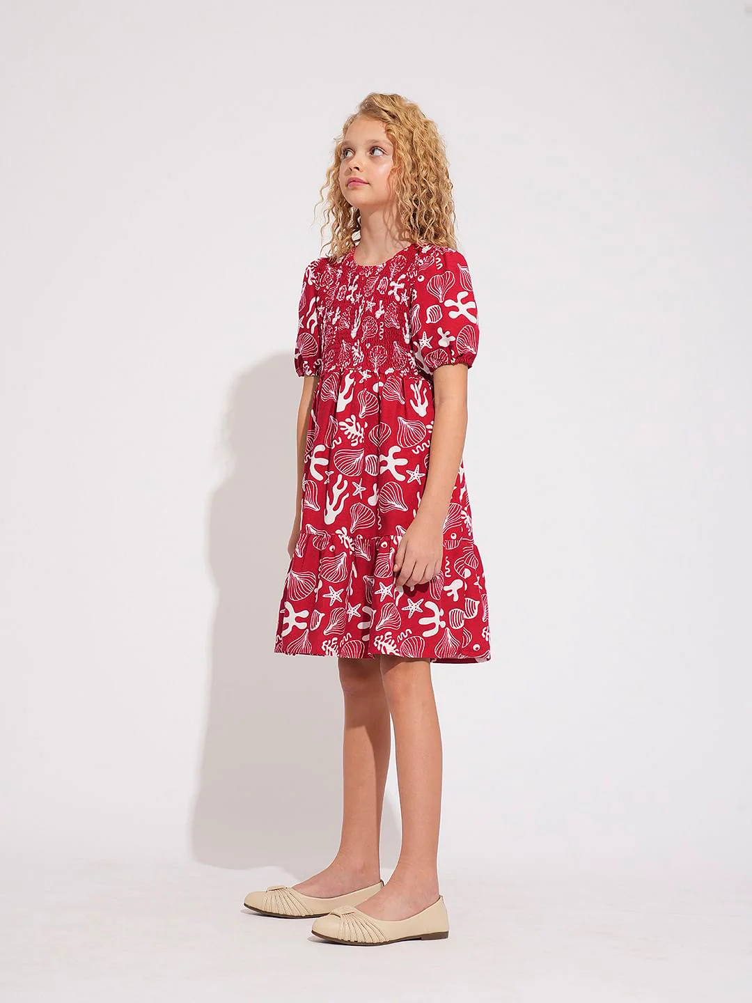 Girls Pink Shell Print Dress - Image 5