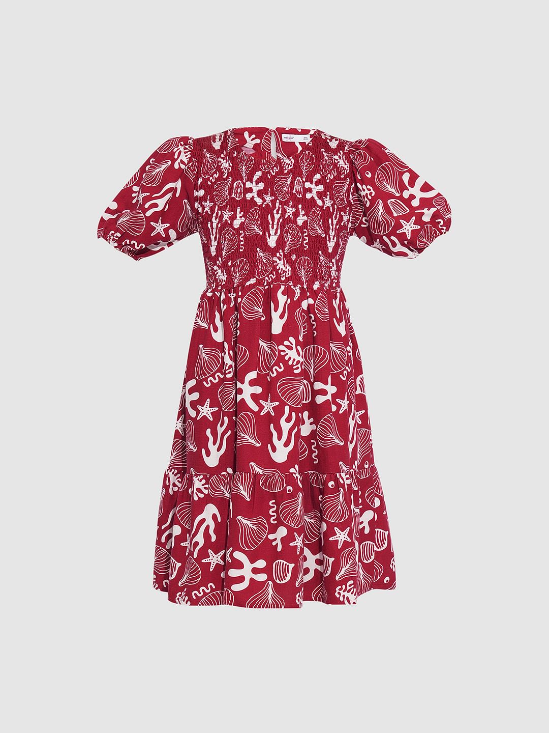 Girls Pink Shell Print Dress - Image 6