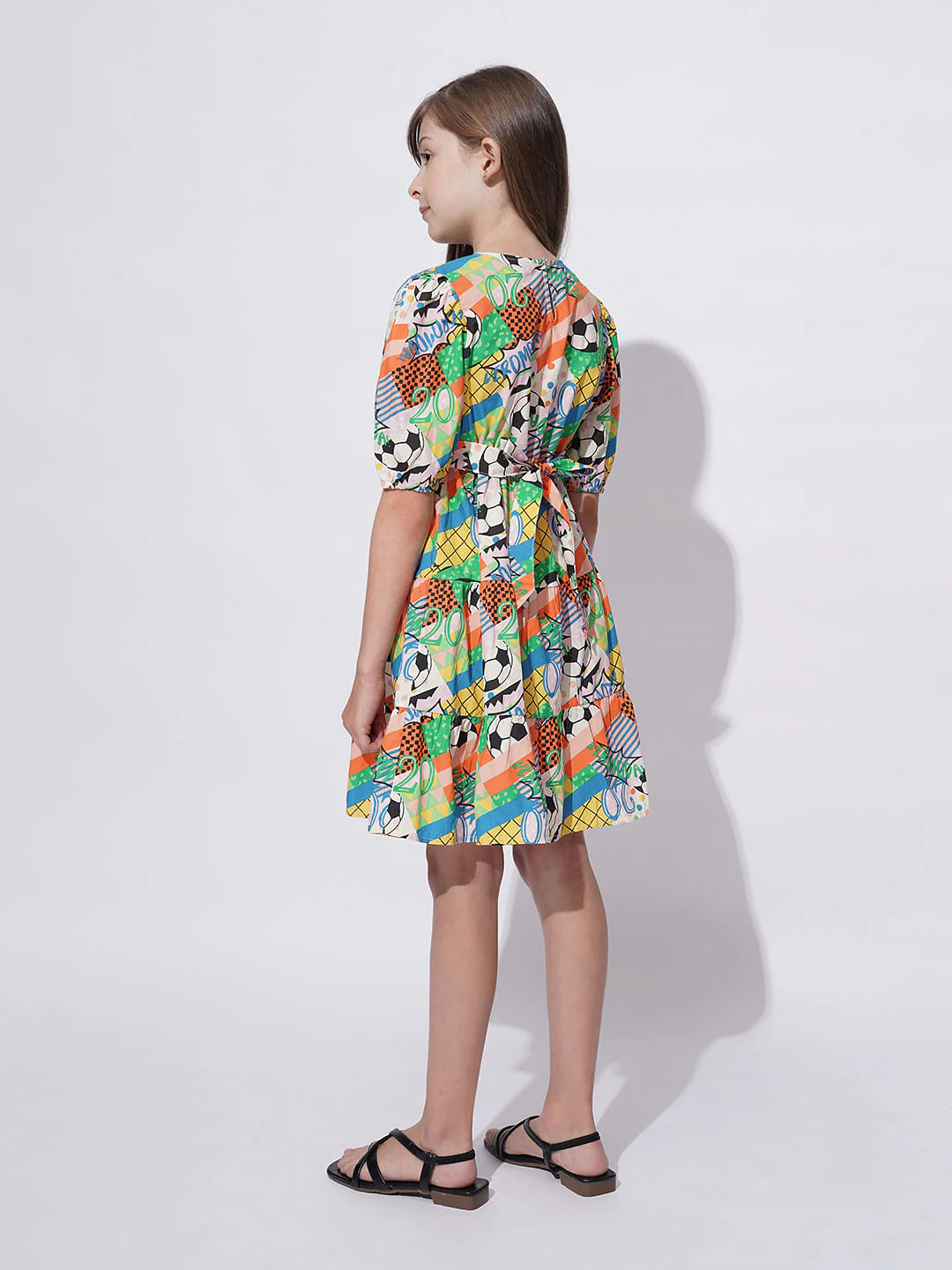Girls Multi-Colour Printed Cotton Dress - Image 3