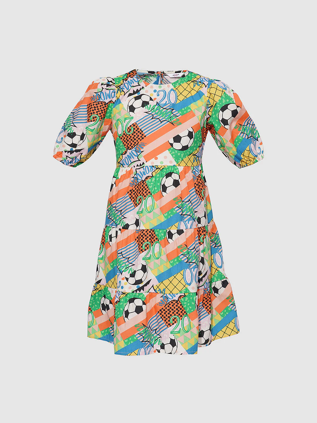 Girls Multi-Colour Printed Cotton Dress - Image 6