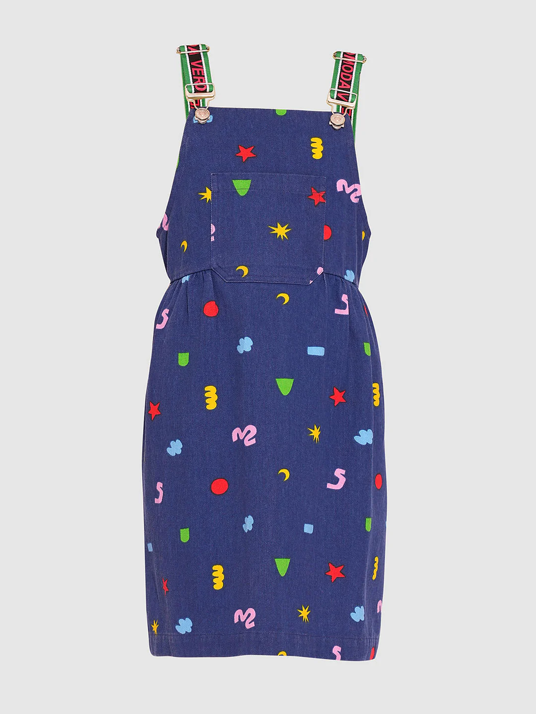 Girls Blue Printed Denim Dungaree - Image 6