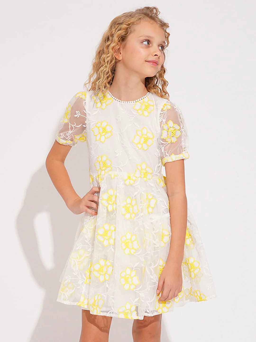 Girls White Organza Embroidered Dress - Image 2