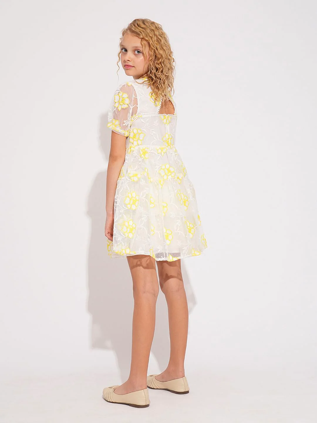 Girls White Organza Embroidered Dress - Image 3