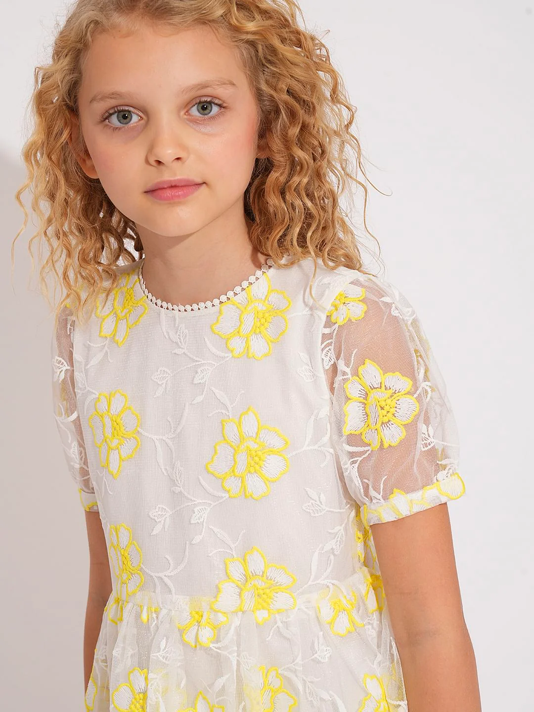 Girls White Organza Embroidered Dress - Image 4