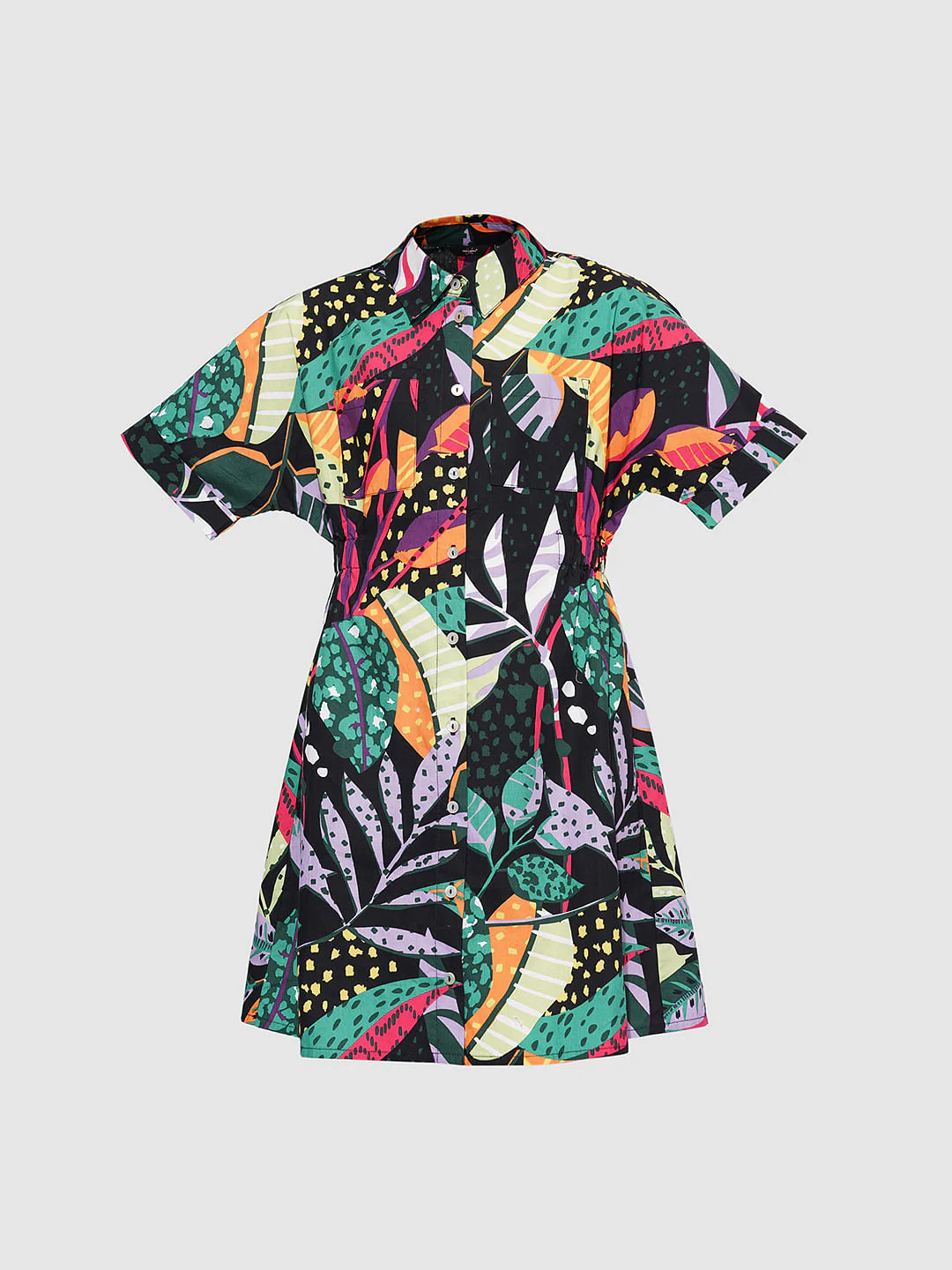 Girls Black Tropical Print Shirt Dress - Image 6