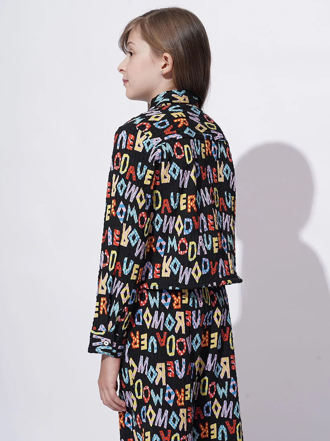 Girls Black Alphabet Print Co-Ord Set Shirt - Image 3