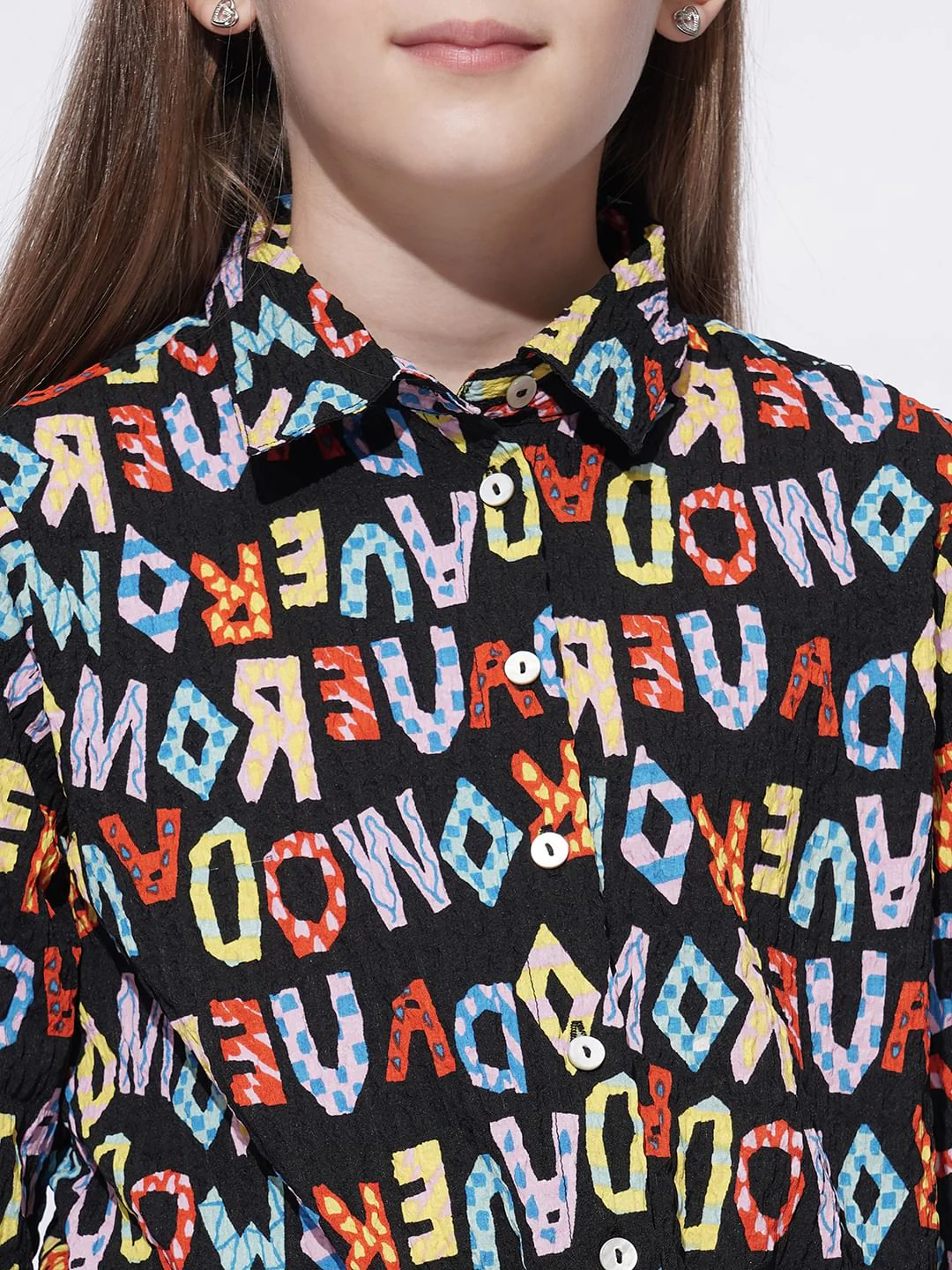 Girls Black Alphabet Print Co-Ord Set Shirt - Image 4