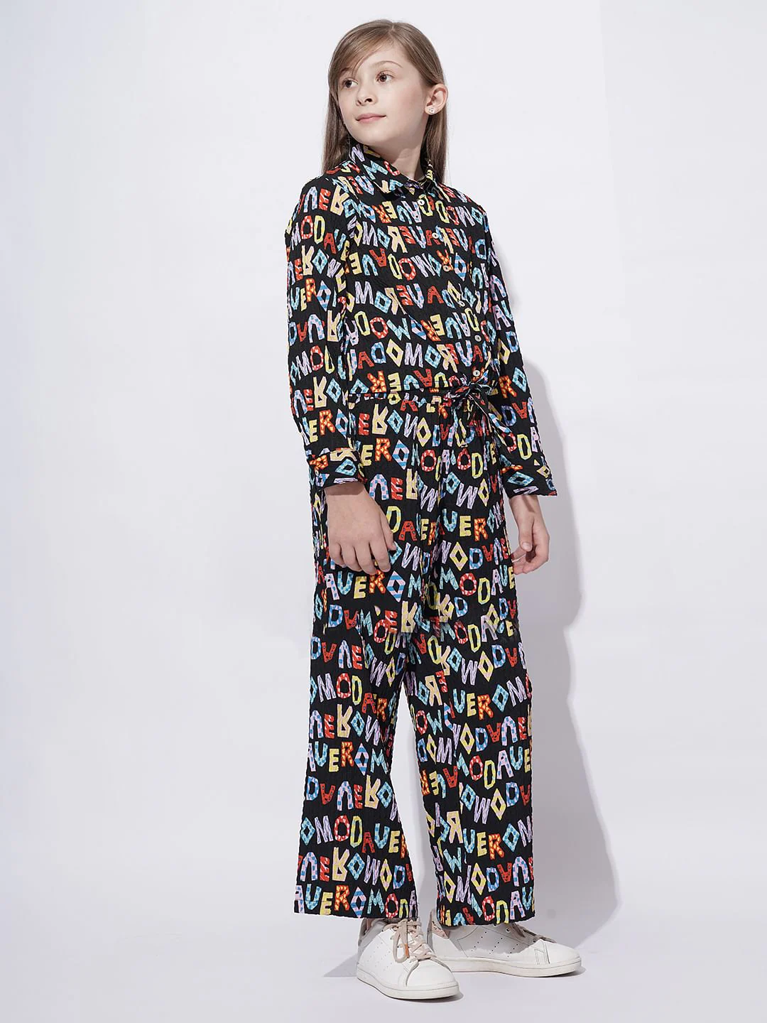 Girls Black Alphabet Print Co-Ord Set Shirt - Image 5