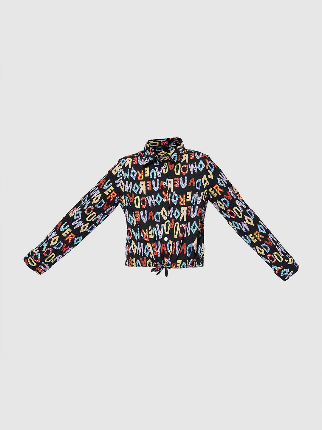 Girls Black Alphabet Print Co-Ord Set Shirt - Image 6