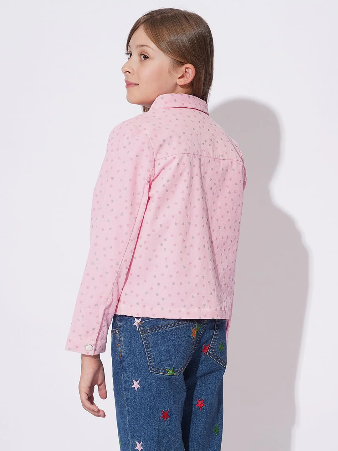 Girls Pink Printed Corduroy Shirt - Image 3