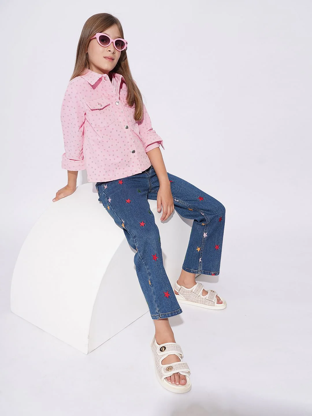Girls Pink Printed Corduroy Shirt - Image 5