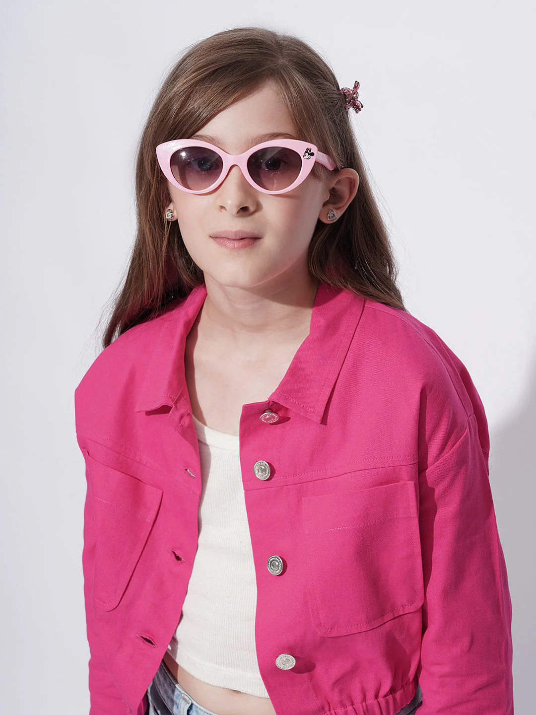 Girls Pink Cropped Shirt