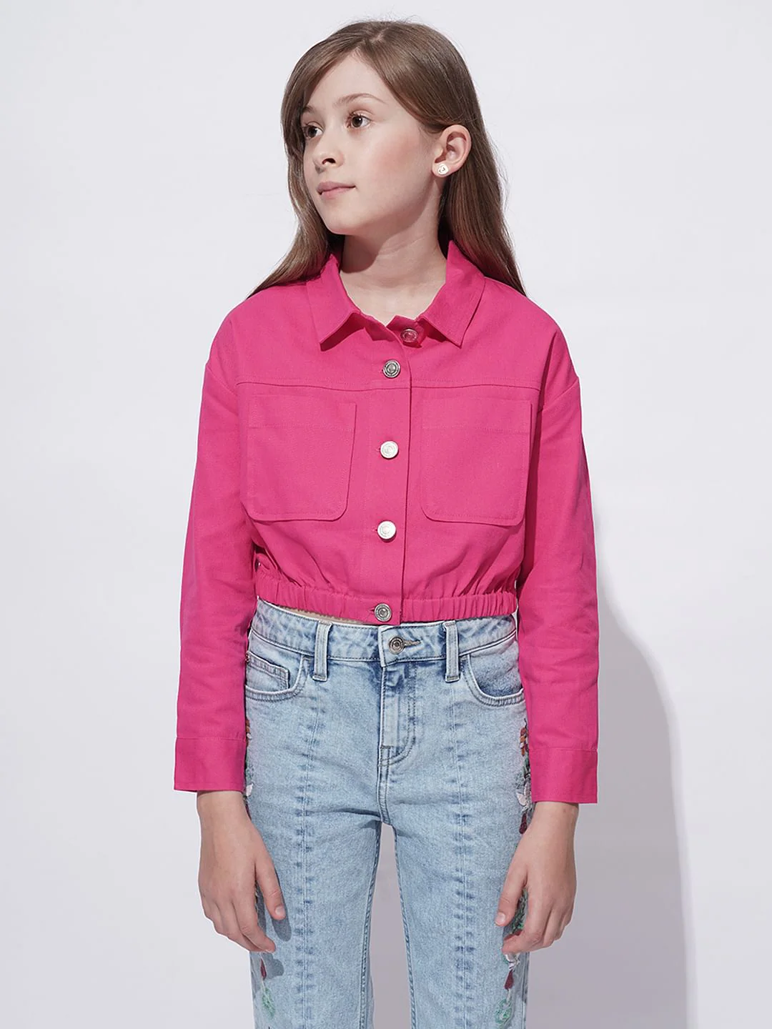 Girls Pink Cropped Shirt - Image 2