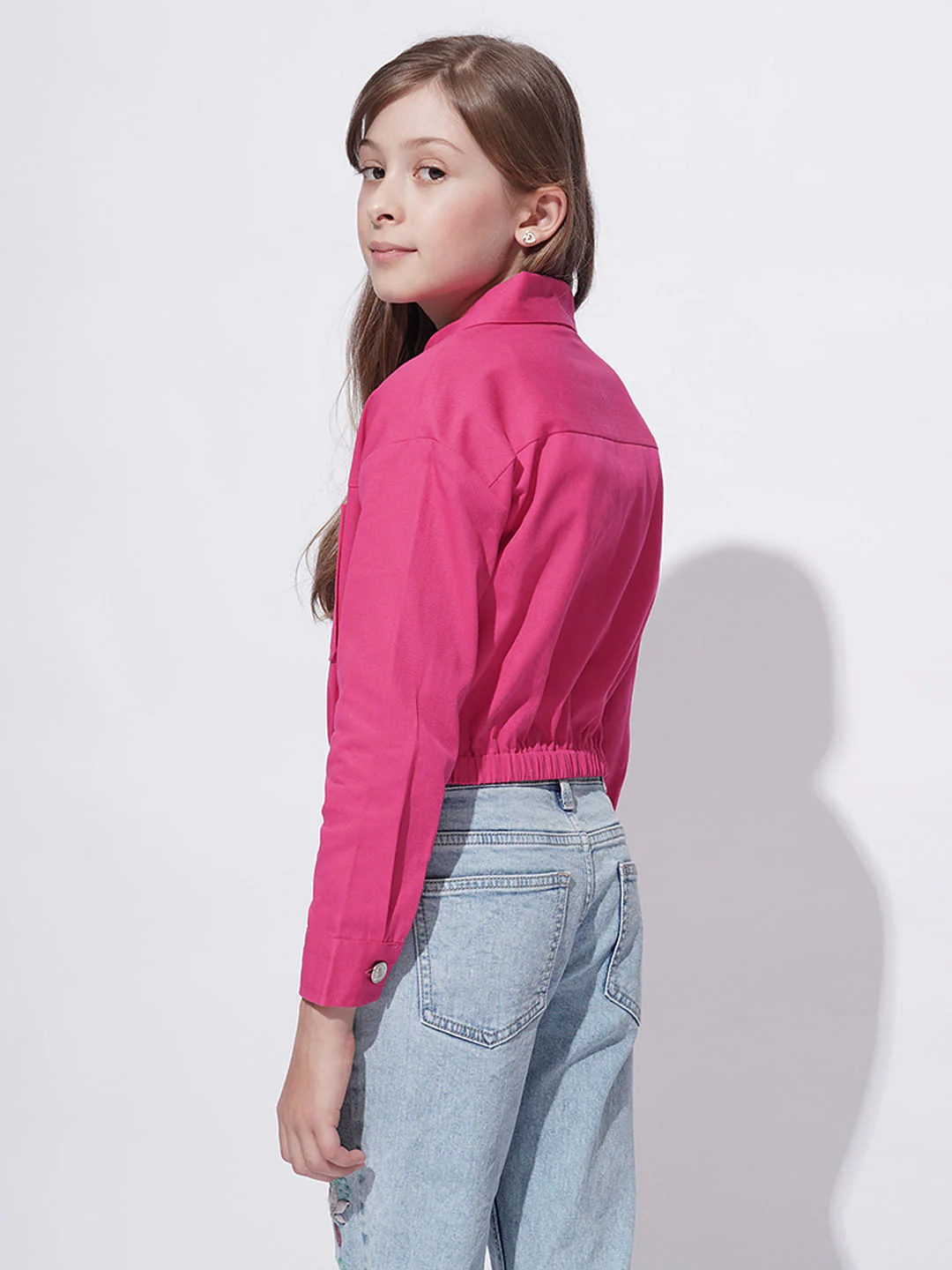 Girls Pink Cropped Shirt - Image 3