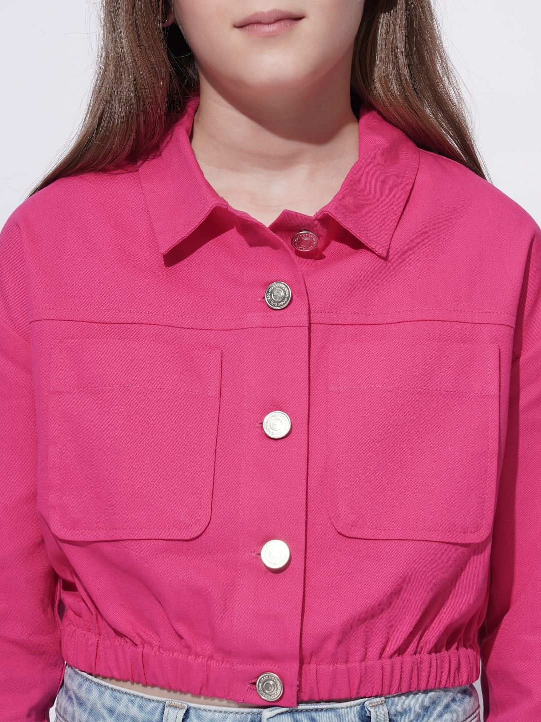 Girls Pink Cropped Shirt - Image 4