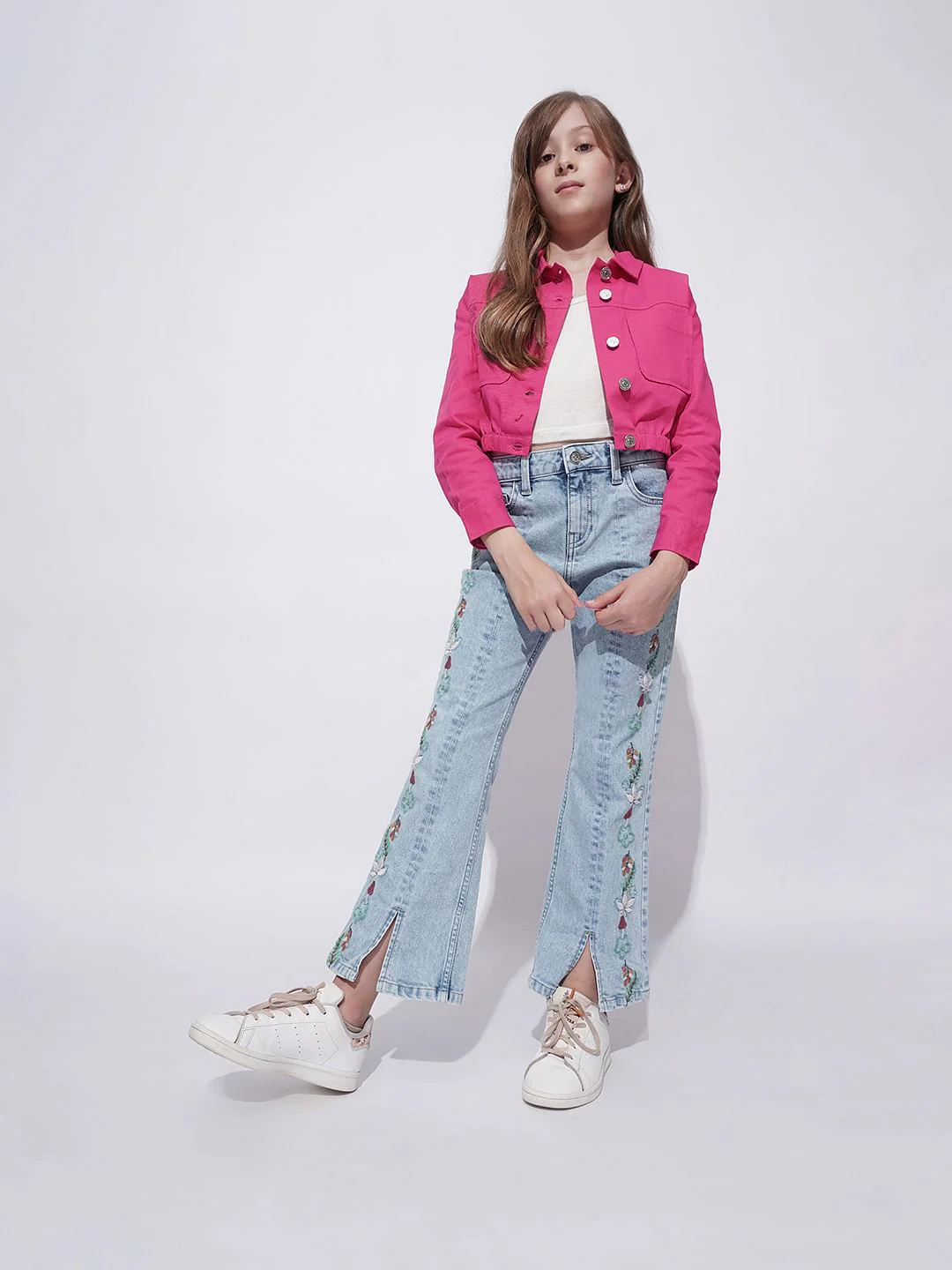 Girls Pink Cropped Shirt - Image 5