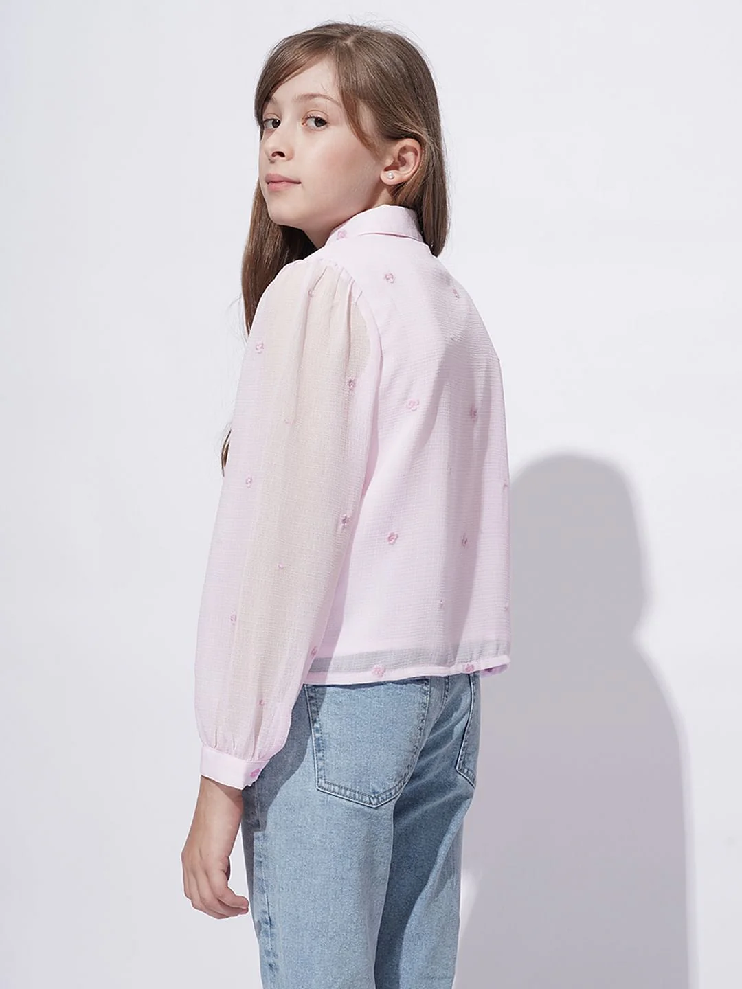 Girls Light Pink Embroidered Shirt - Image 3