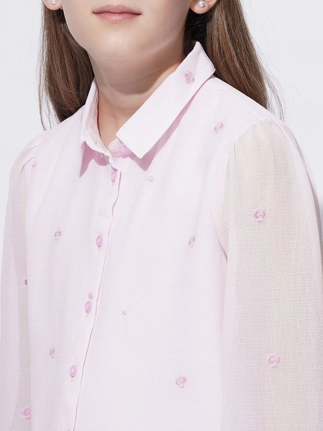 Girls Light Pink Embroidered Shirt - Image 4