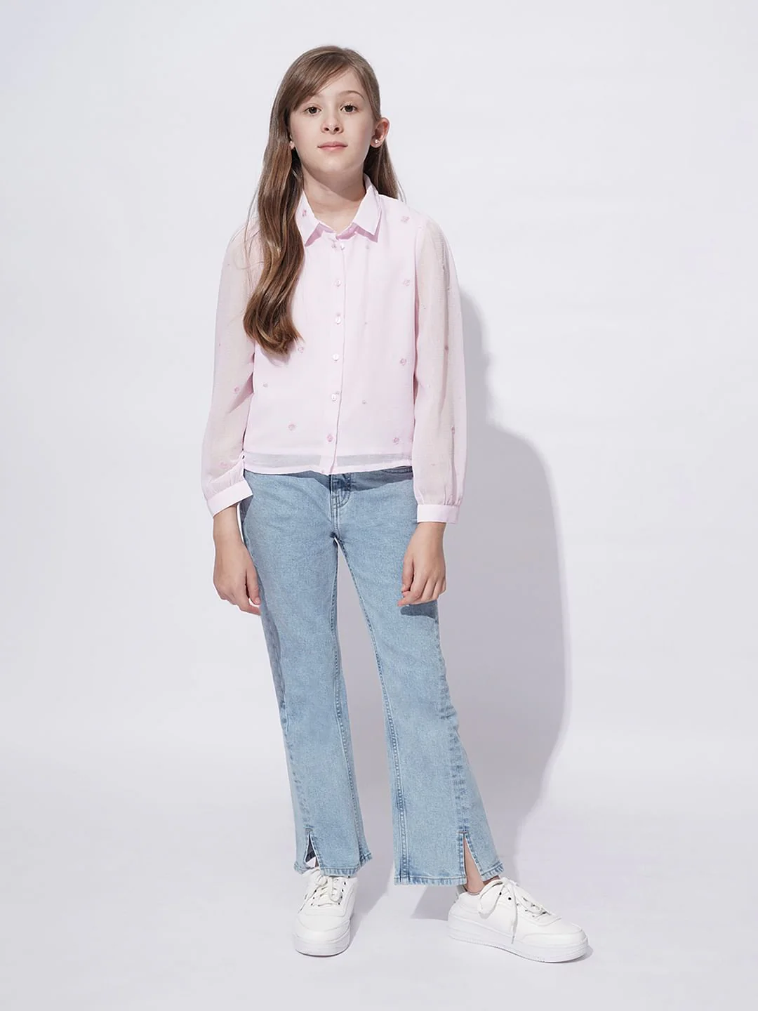 Girls Light Pink Embroidered Shirt - Image 5