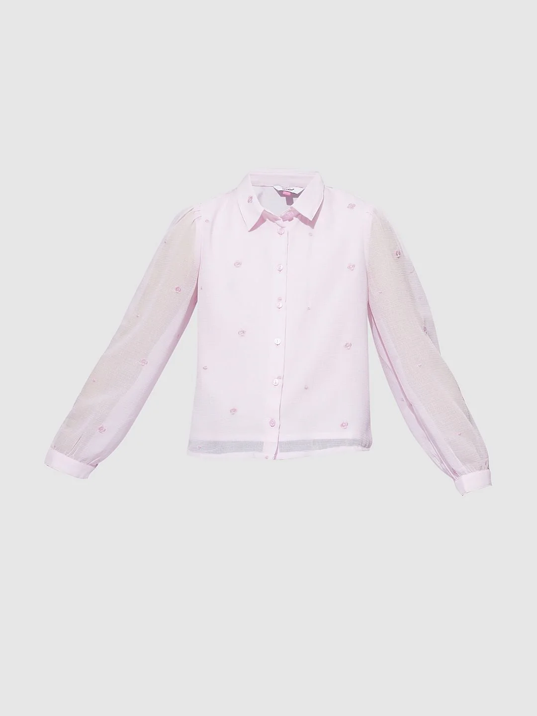 Girls Light Pink Embroidered Shirt - Image 6